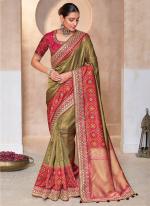 Kanjivaram Silk Olive Green Wedding Wear Patola Panel Work Saree